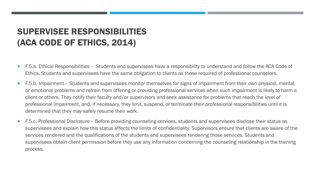 supervisee responsibilities aca code of ethics