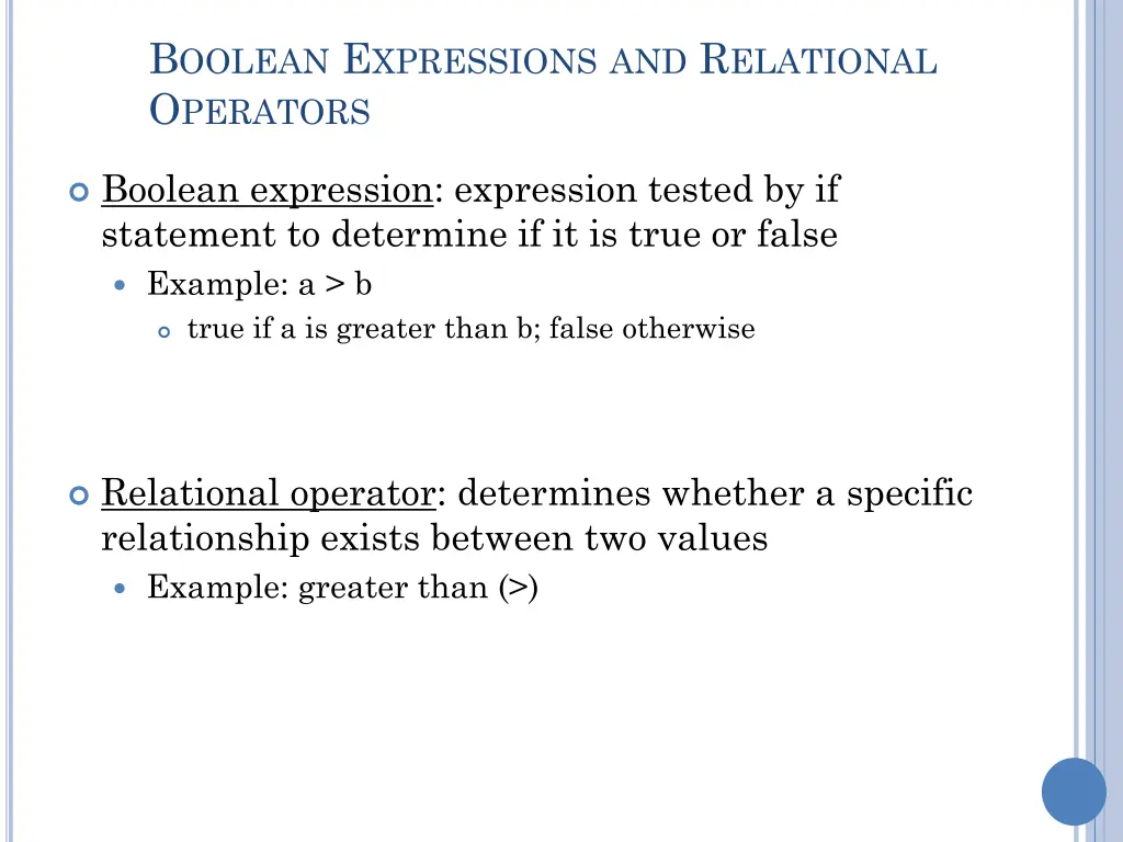b oolean e xpressions and r elational o perators