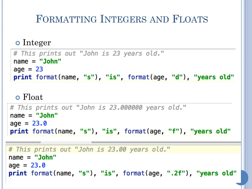 f ormatting i ntegers and f loats