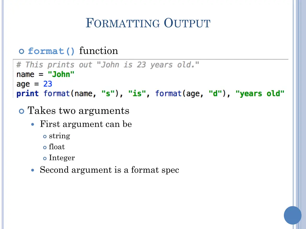 f ormatting o utput