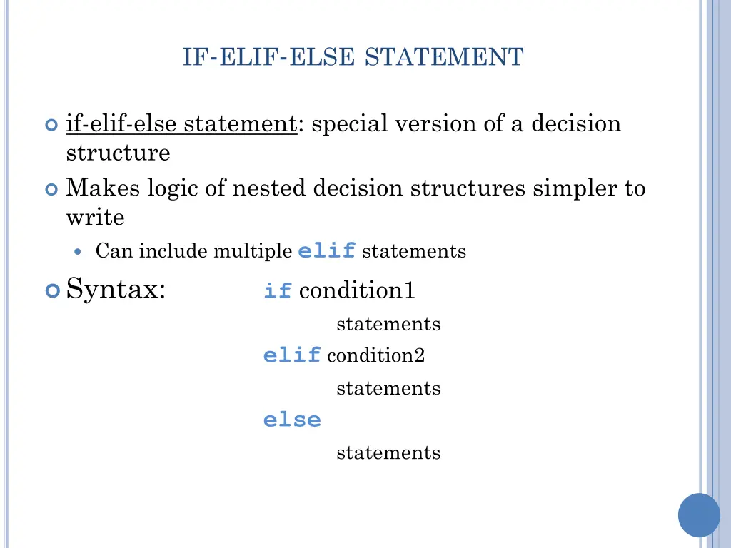 if elif else statement