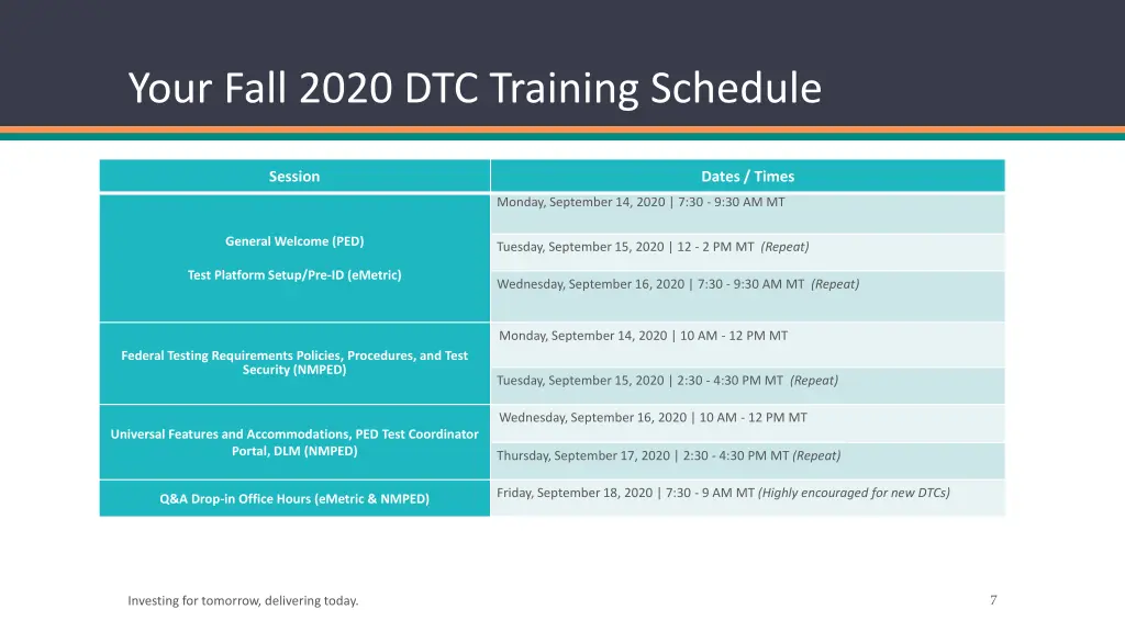 your fall 2020 dtc training schedule