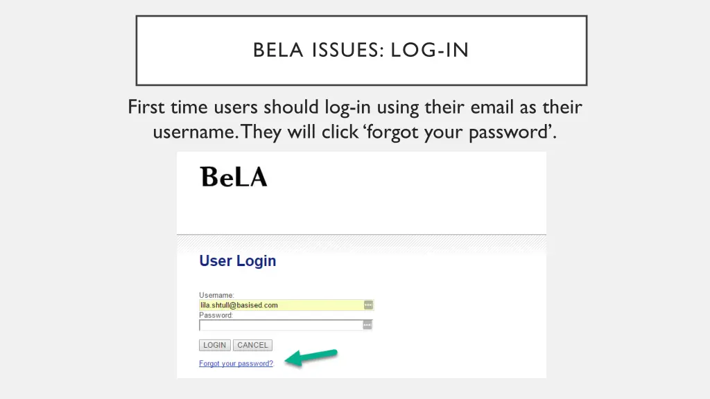 bela issues log in
