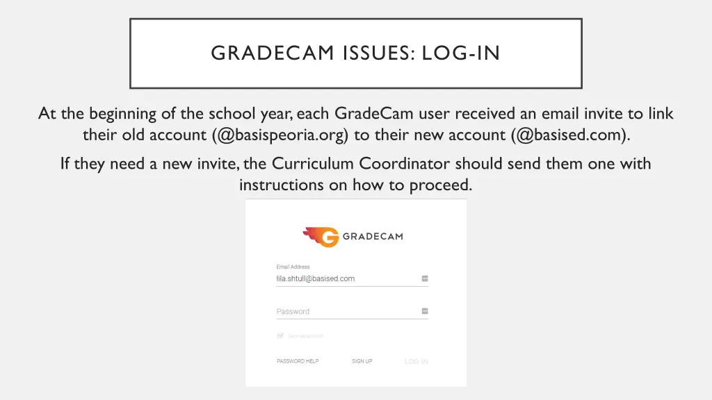 gradecam issues log in