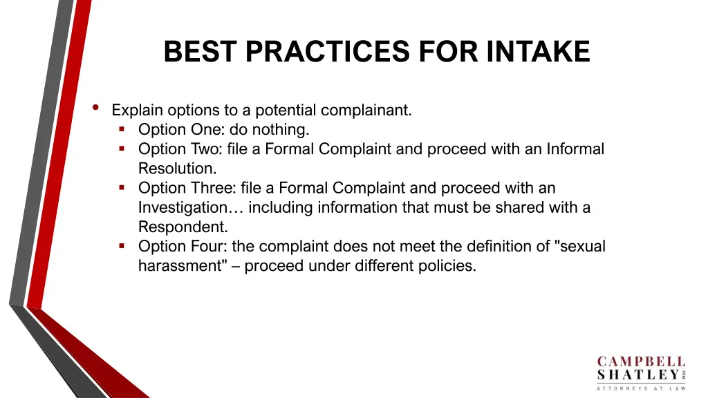 best practices for intake 1