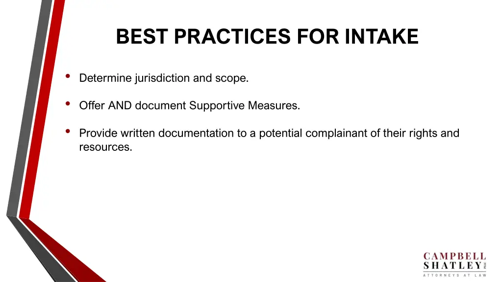 best practices for intake