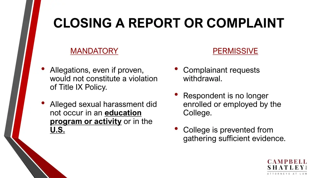 closing a report or complaint