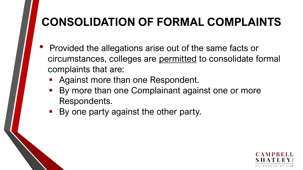 consolidation of formal complaints