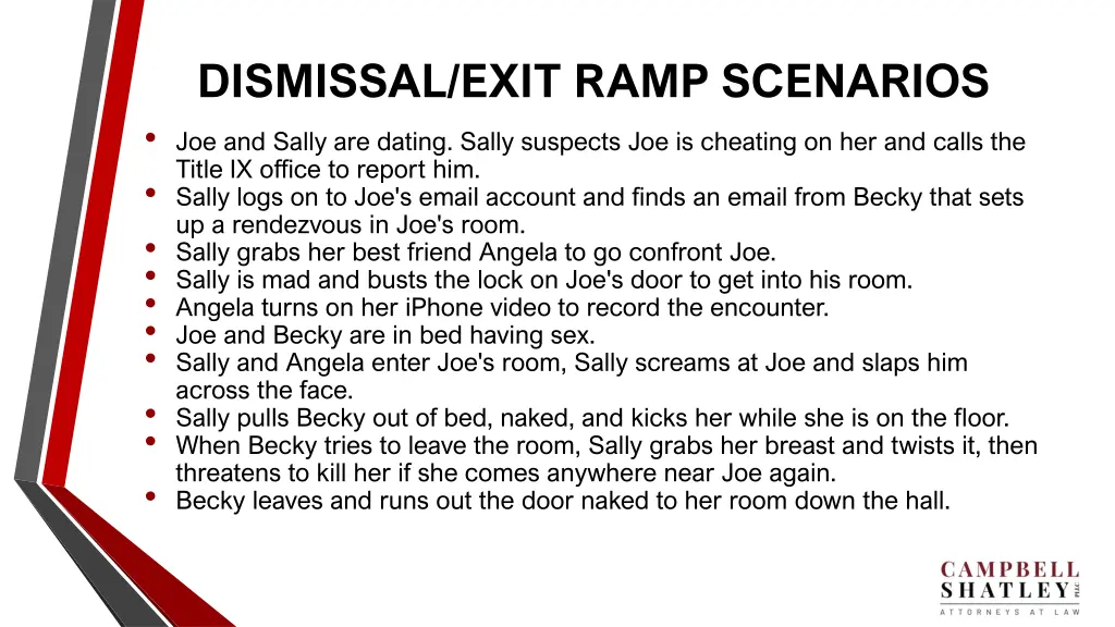 dismissal exit ramp scenarios joe and sally