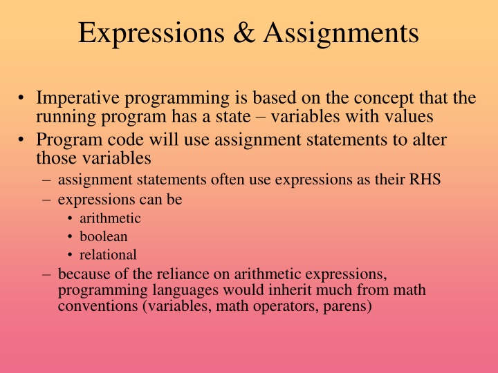 expressions assignments