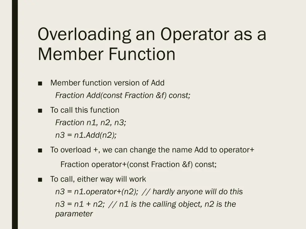 overloading an operator as a member function