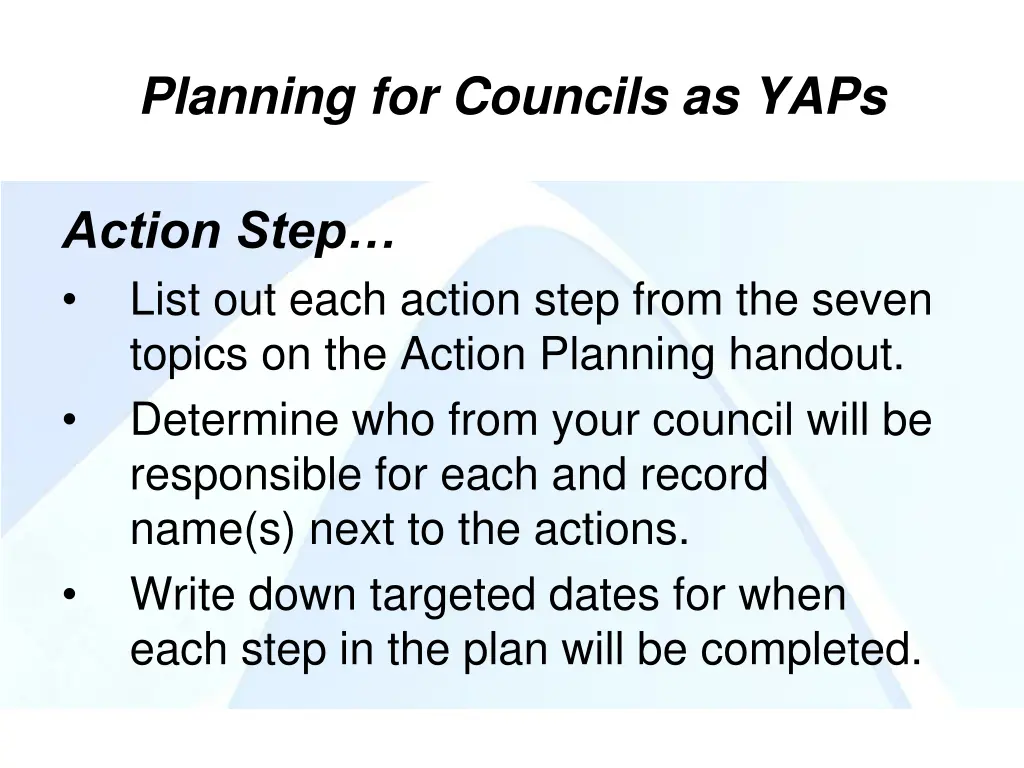 planning for councils as yaps