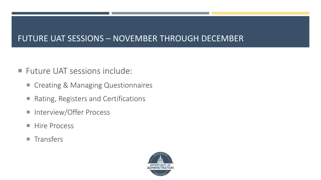 future uat sessions november through december