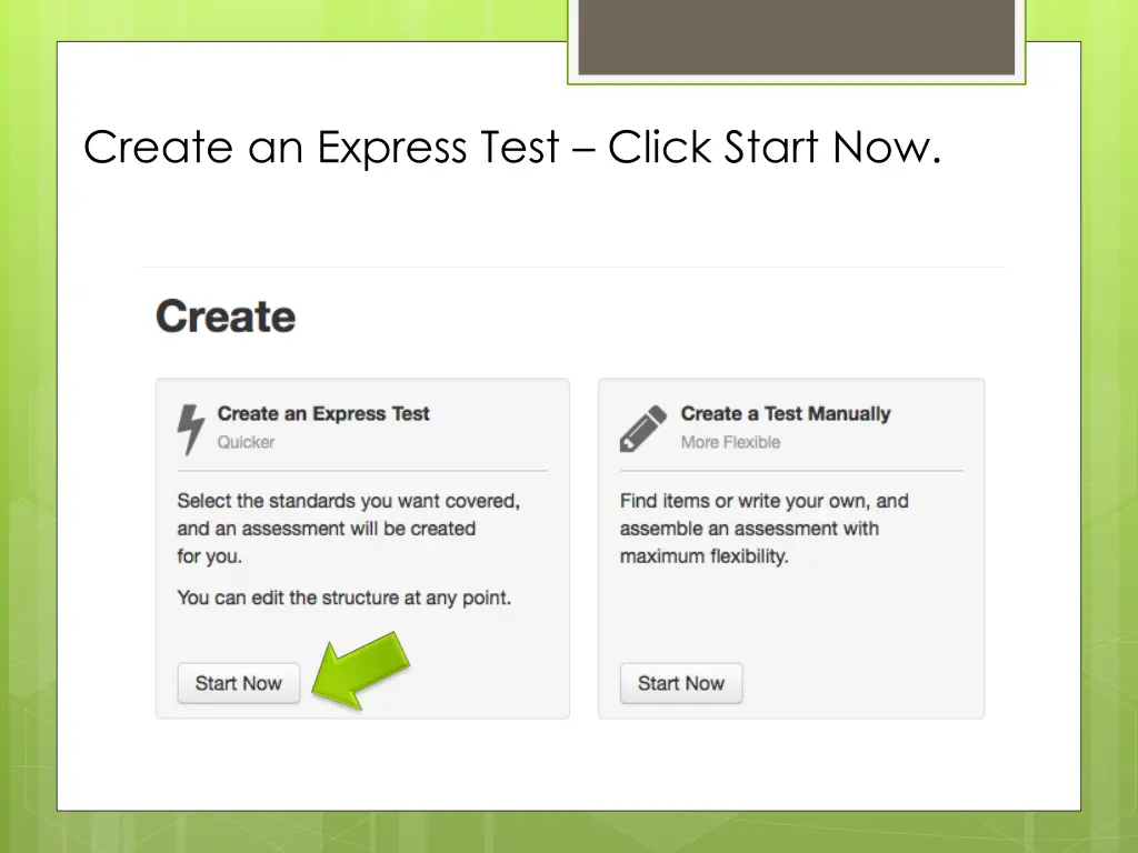 create an express test click start now