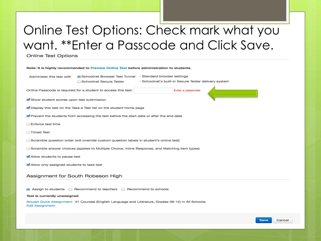 online test options check mark what you want