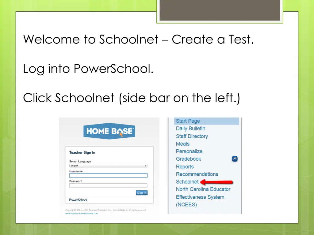 welcome to schoolnet create a test