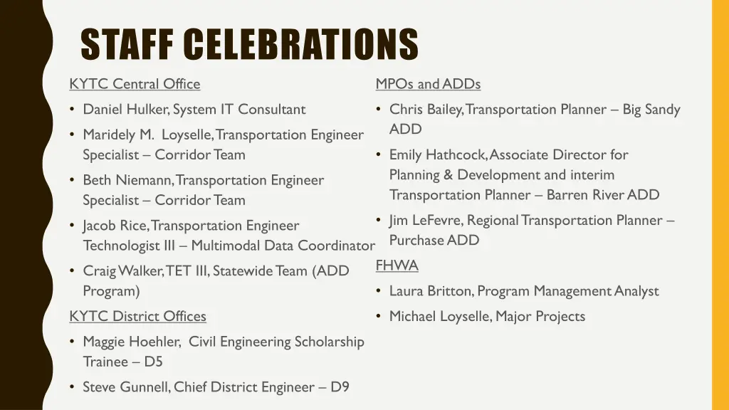 staff celebrations kytc central office