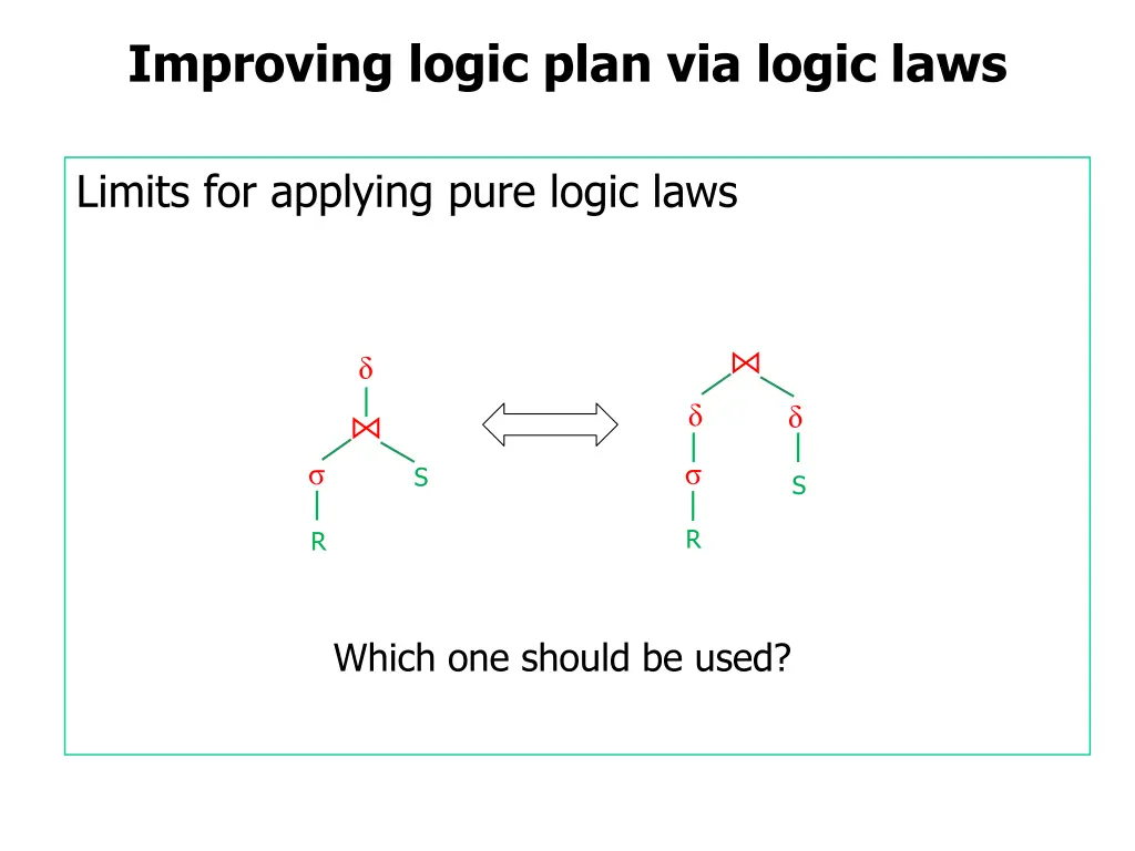 improving logic plan via logic laws 17