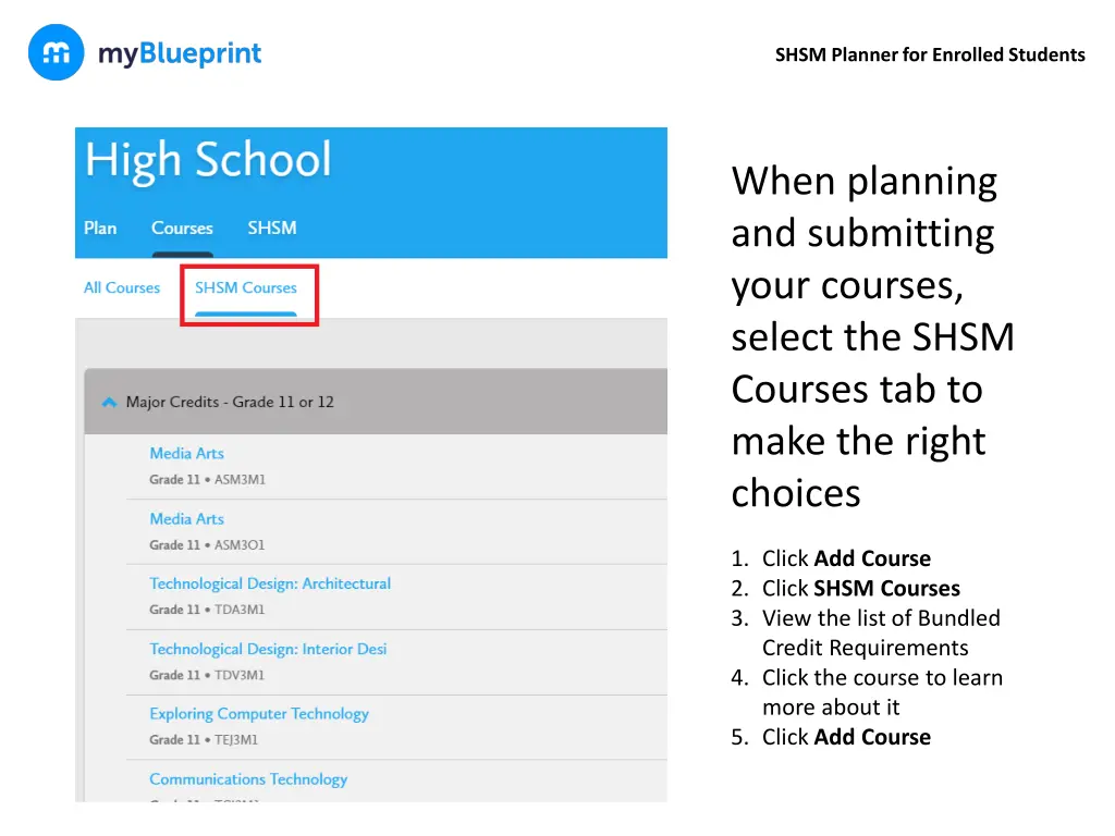 shsm planner for enrolled students 2