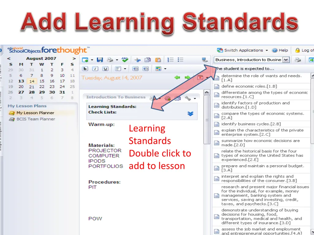 learning standards double click to add to lesson