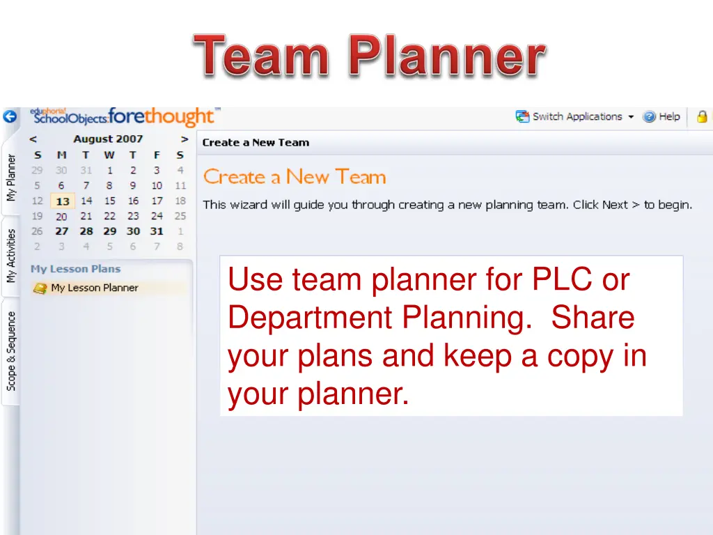 use team planner for plc or department planning