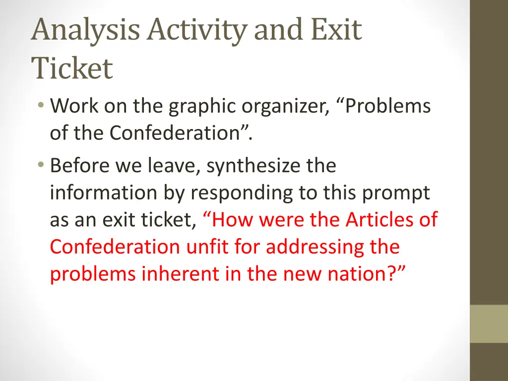 analysis activity and exit ticket work