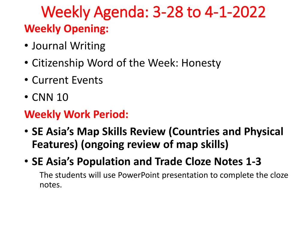 weekly agenda 3 weekly agenda 3 28 to 4 weekly