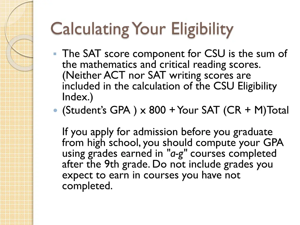 calculating your eligibility