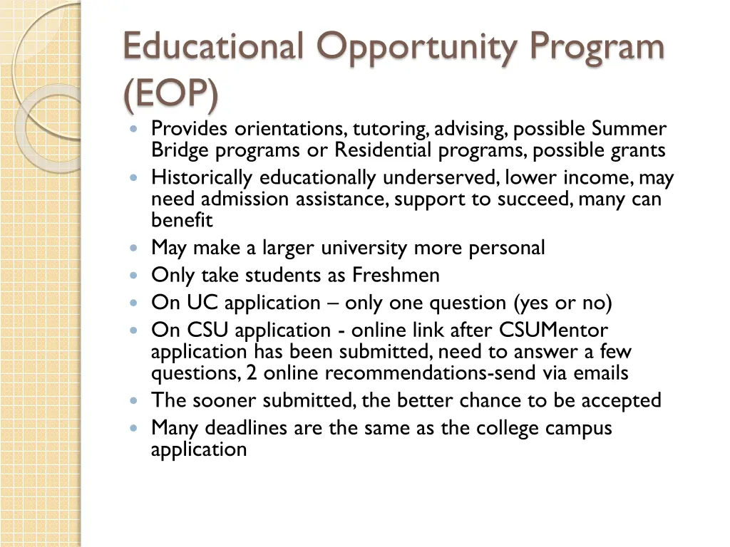 educational opportunity program eop provides