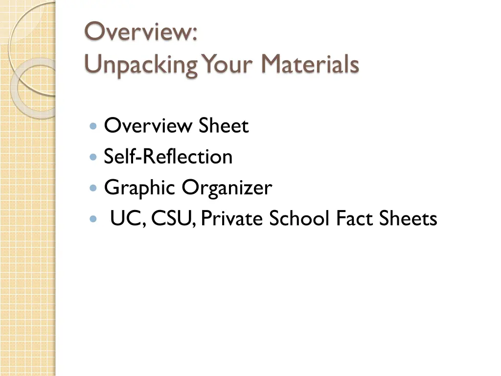 overview unpacking your materials