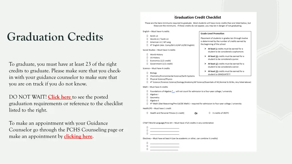 graduation credits