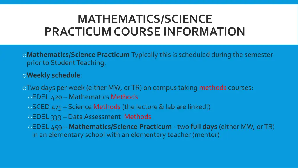 mathematics science practicum course information