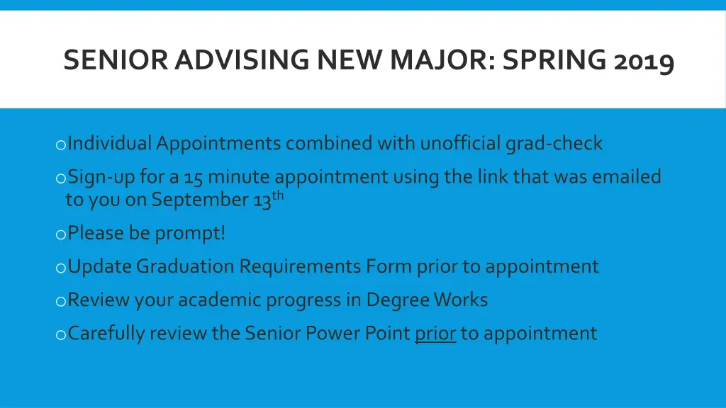 senior advising new major spring 2019