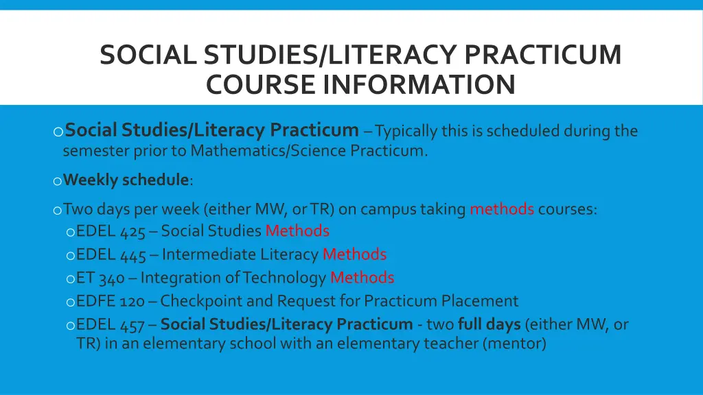 social studies literacy practicum course