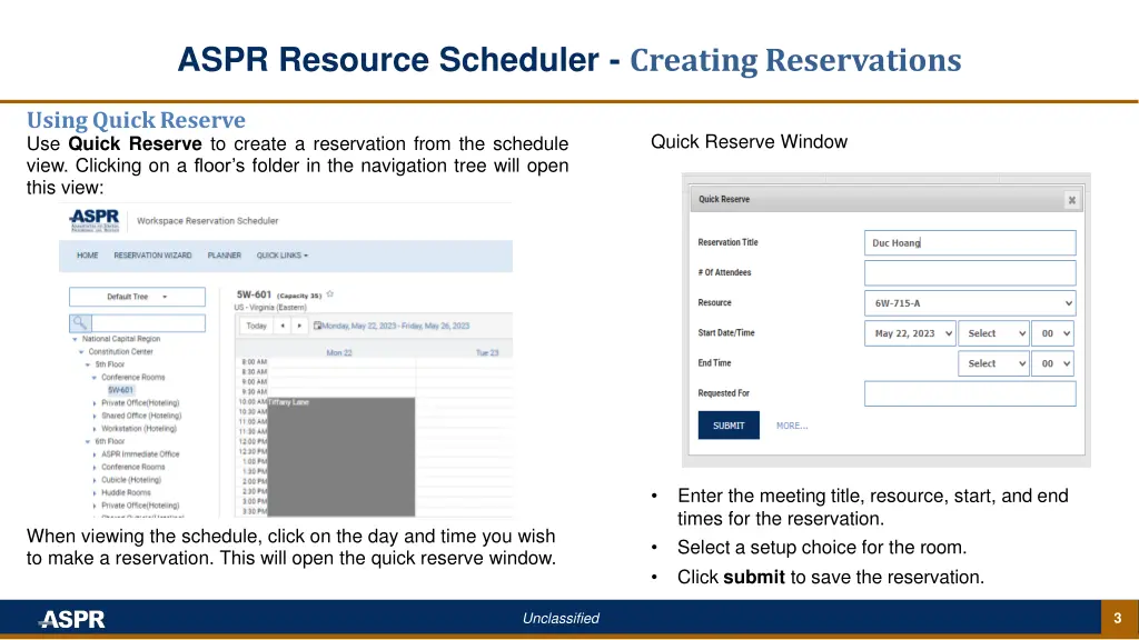 aspr resource scheduler creating reservations