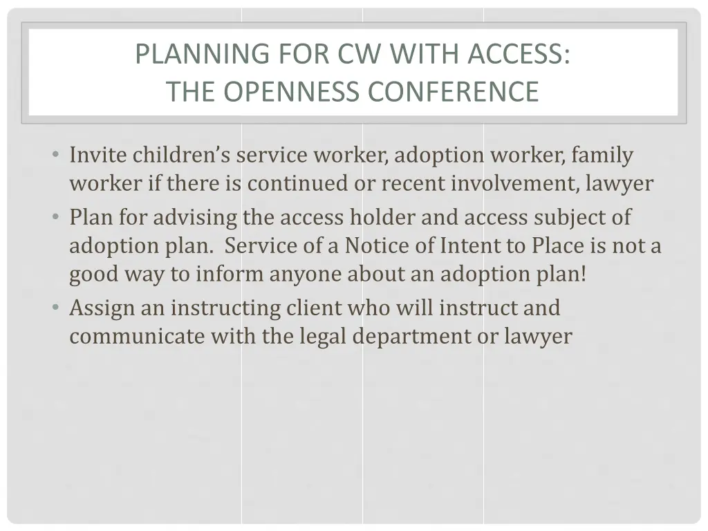 planning for cw with access the openness 1