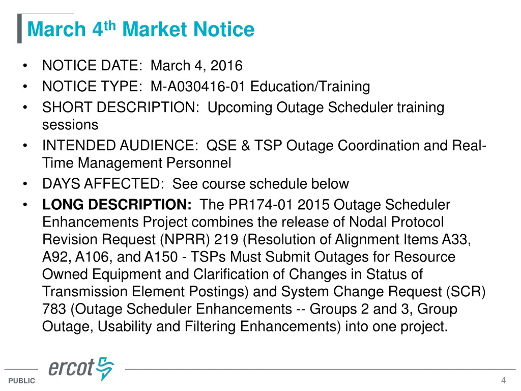 march 4 th market notice