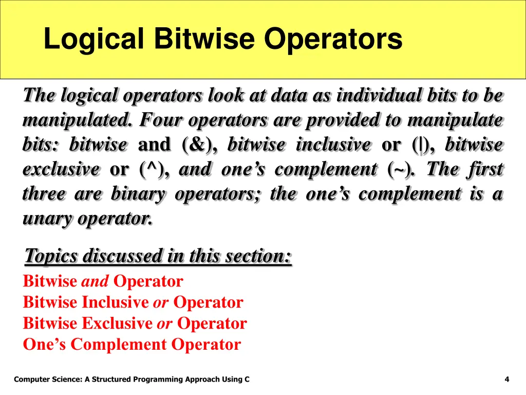 logical bitwise operators