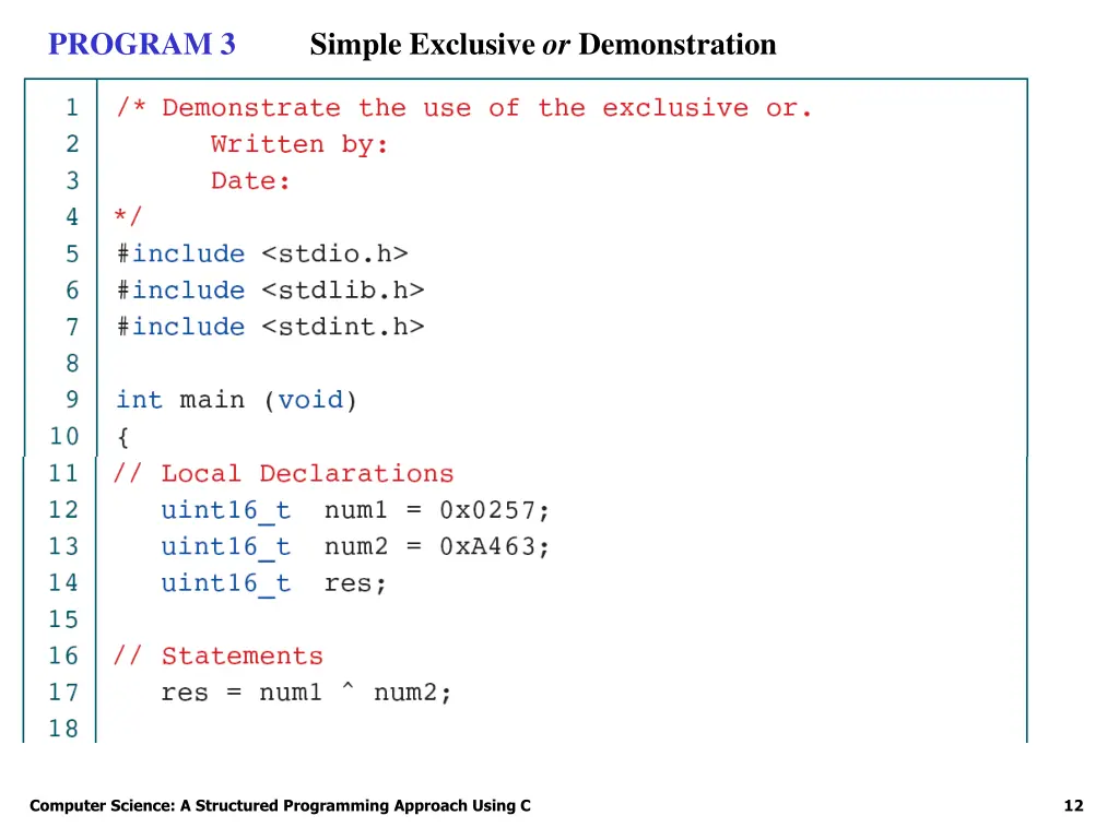 simple exclusive or demonstration