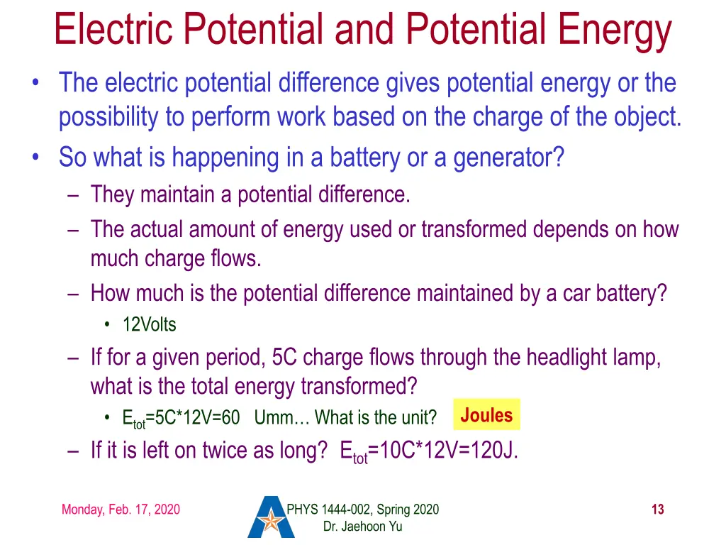 electric potential and potential energy
