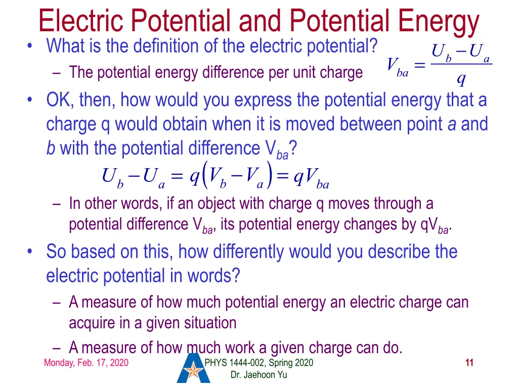 electric potential and potential energy what