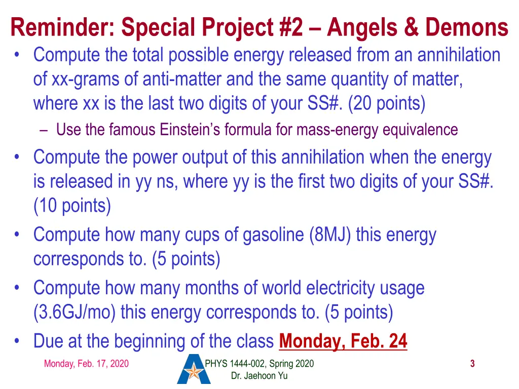 reminder special project 2 angels demons compute