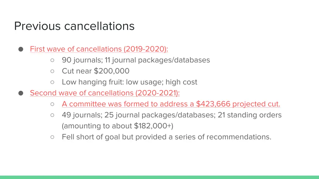 previous cancellations