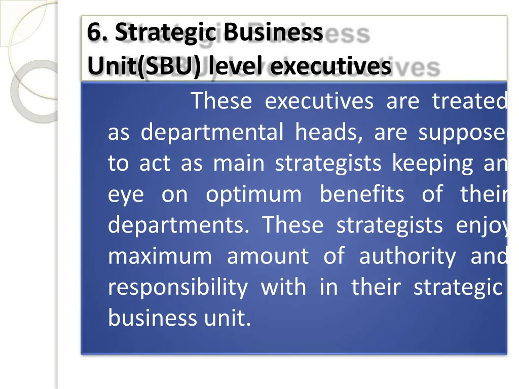 6 strategic business unit sbu level executives