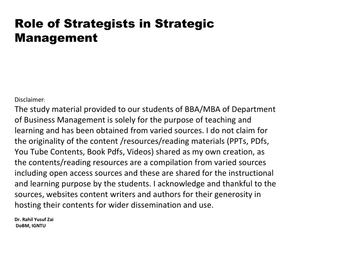 role of strategists in strategic management