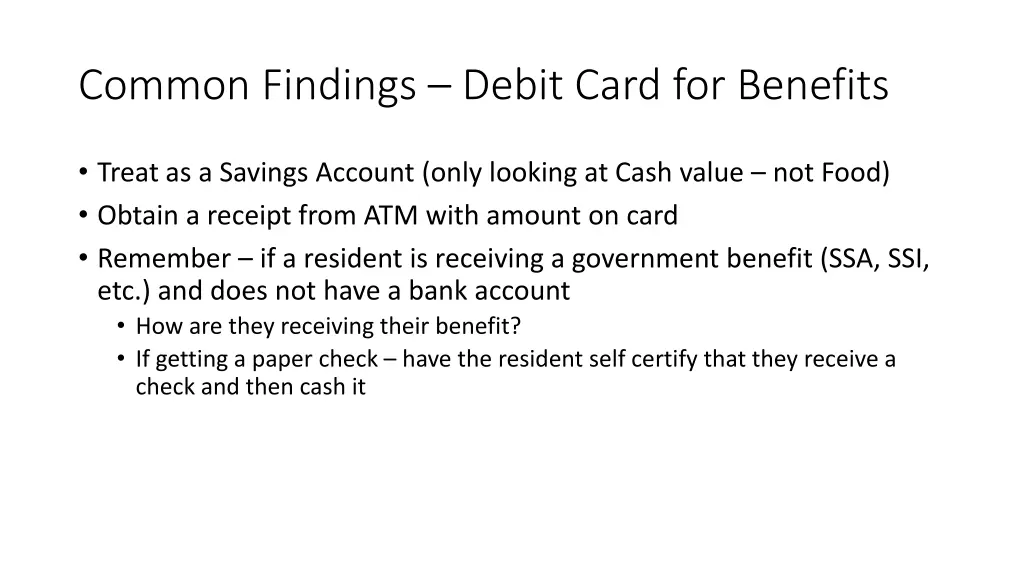 common findings debit card for benefits