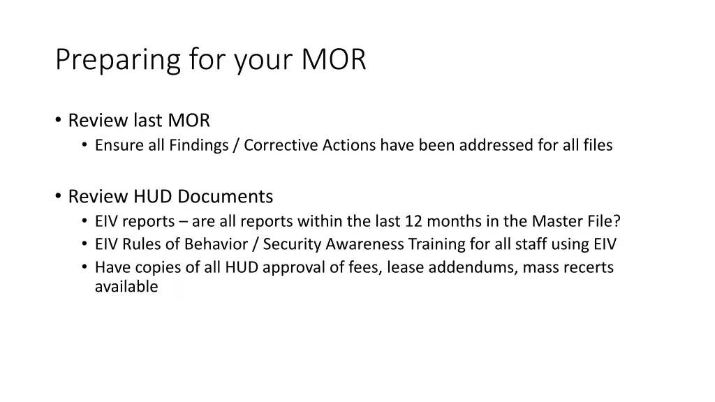 preparing for your mor