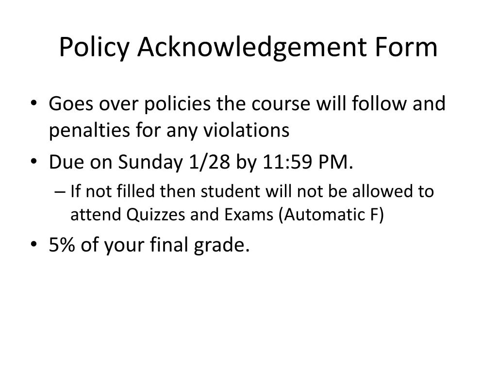 policy acknowledgement form