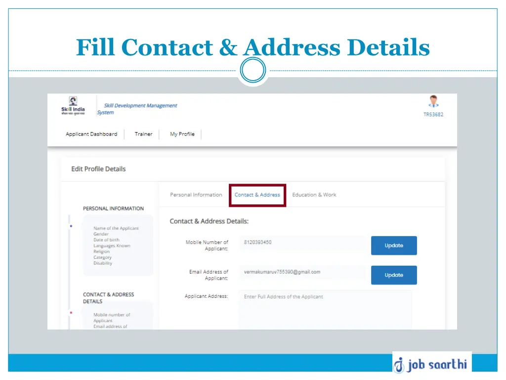 fill contact address details