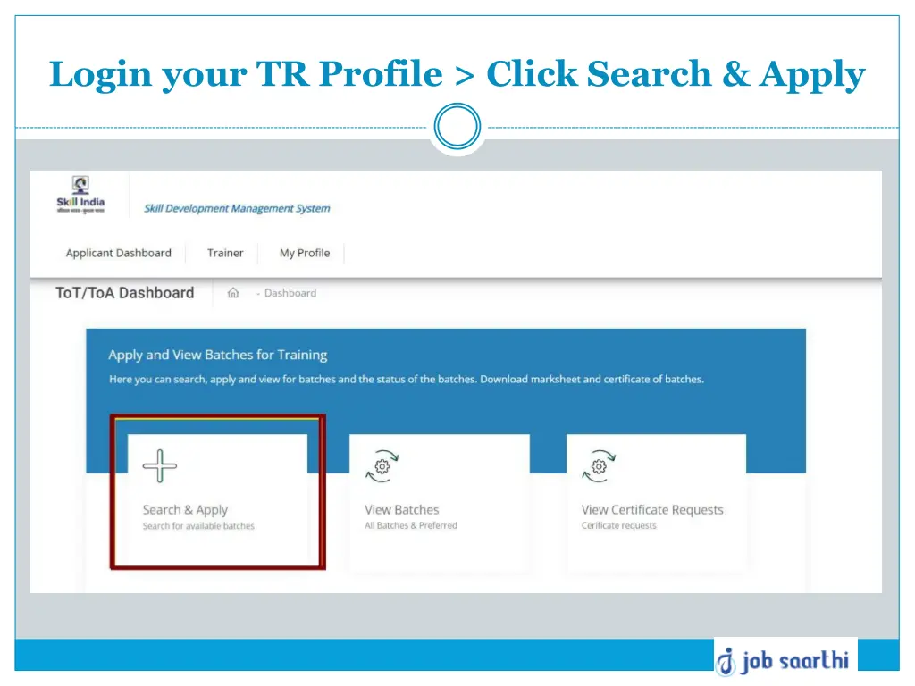 login your tr profile click search apply